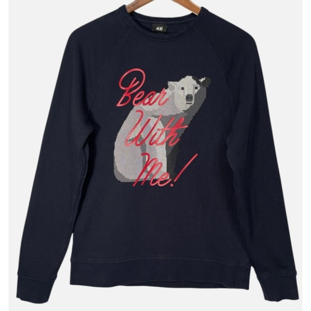 HM Navy Blue Polar Bear With Me Graphic Sweatshirt Womens Small 0328799 2